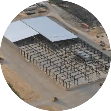 Aerial view of a metal building under construction